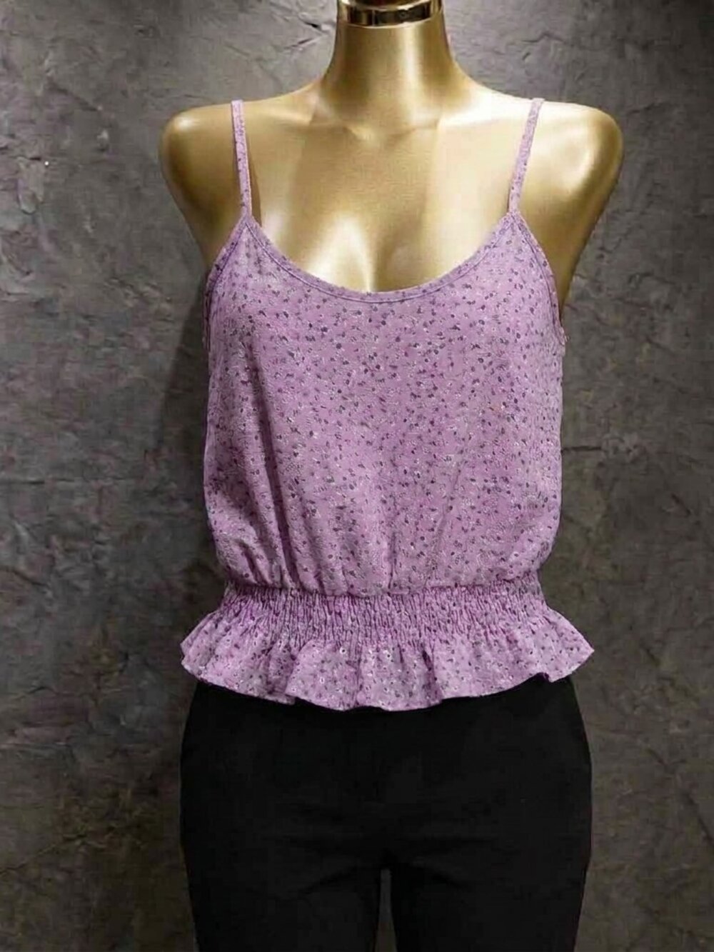 Como Vintage Pink Floral Smocked Peplum Cami Top - Size XS